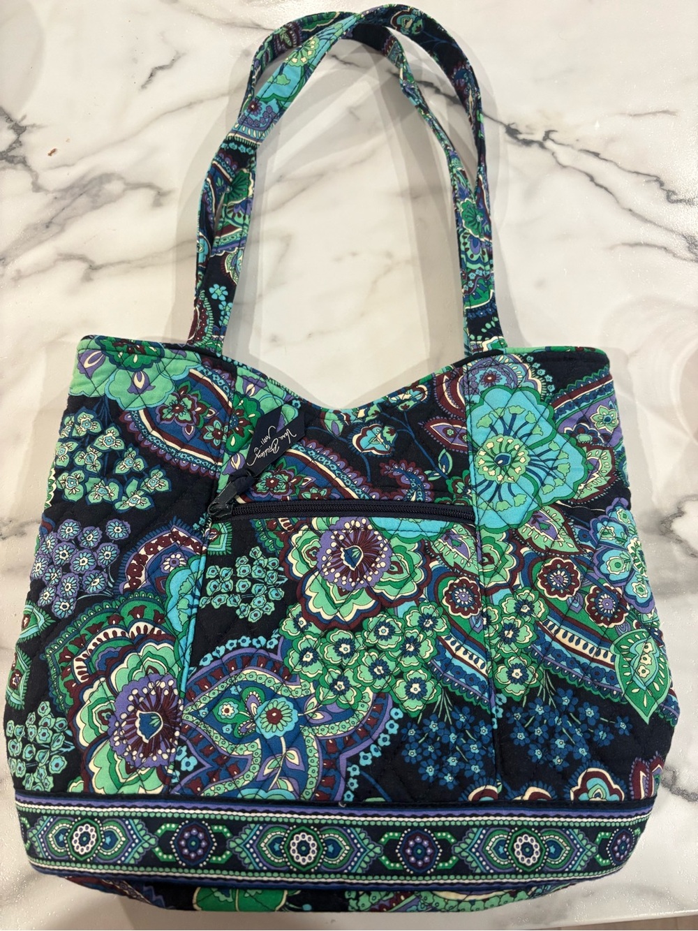 Vera Bradley Navy, Teal & Green Floral Quilted Small Tote